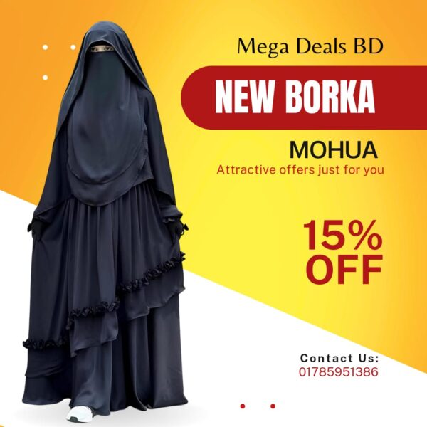 Mahua Borka – Elegant Full Set with Hijab, Niqab, and Burka